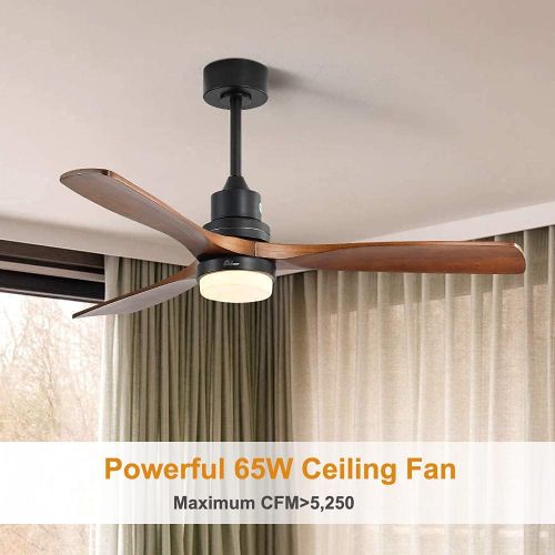  Sofucor 52-Inch Wood Ceiling Fan With LED Lights and Remote - Adjustable Speeds, Reversible 65W Quiter Motor 5250 CFM for Living room, Bedroom, patio - Matte Black