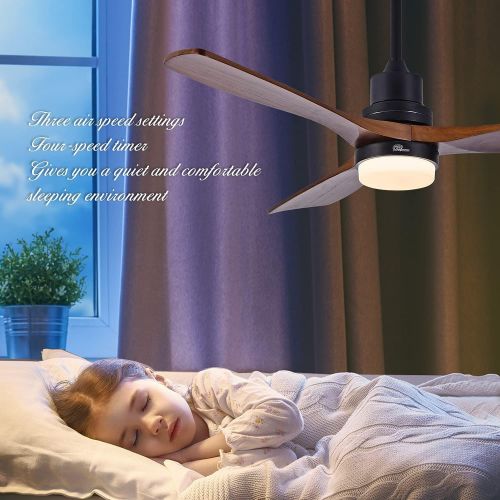  Sofucor 52-Inch Wood Ceiling Fan With LED Lights and Remote - Adjustable Speeds, Reversible 65W Quiter Motor 5250 CFM for Living room, Bedroom, patio - Matte Black