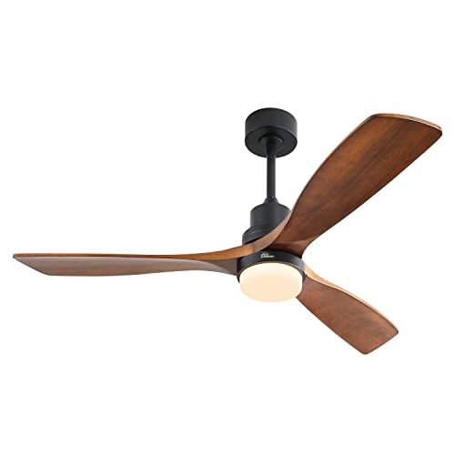 Sofucor 52 Wood Ceiling Fan With Lights Remote Control 3 Wood Fan Blade Ceiling Fans Noiseless Motor Solid Walnut and Matte Black