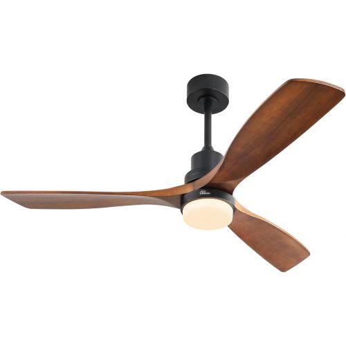  Sofucor 52 Wood Ceiling Fan With Lights Remote Control 3 Wood Fan Blade Ceiling Fans Noiseless Motor Solid Walnut and Matte Black