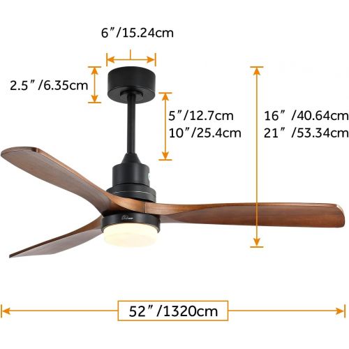  Sofucor 52 Wood Ceiling Fan With Lights Remote Control 3 Wood Fan Blade Ceiling Fans Noiseless Motor Solid Walnut and Matte Black