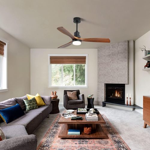  Sofucor 52 Wood Ceiling Fan With Lights Remote Control 3 Wood Fan Blade Ceiling Fans Noiseless Motor Solid Walnut and Matte Black