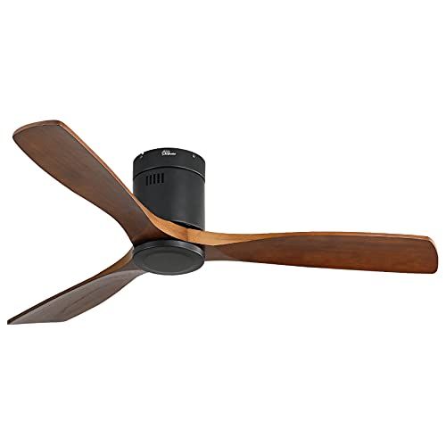  Sofucor Low Profile Ceiling Fan DC 3 Carved Wood Fan Blade Noiseless Reversible Motor Remote Control Without Light