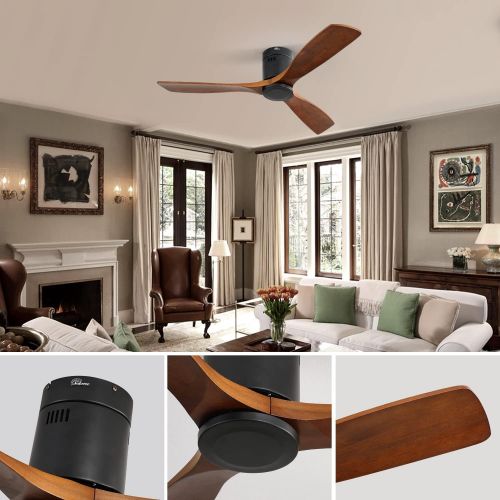  Sofucor Low Profile Ceiling Fan DC 3 Carved Wood Fan Blade Noiseless Reversible Motor Remote Control Without Light