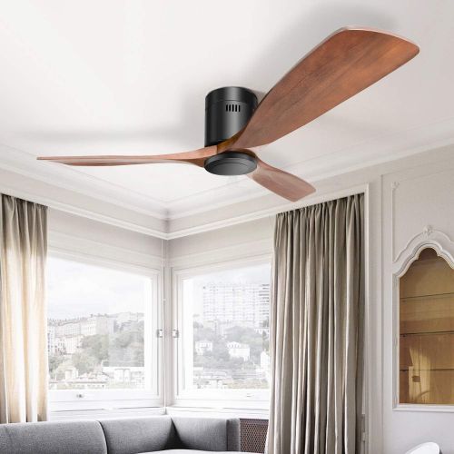  Sofucor Low Profile Ceiling Fan DC 3 Carved Wood Fan Blade Noiseless Reversible Motor Remote Control Without Light