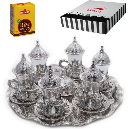  Sohoconcept (SET of 6) Turkish Traditional Tea Glasses Set Saucers Holders Set (silver)