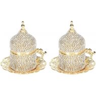 [아마존베스트]Sohoconcept 2 count Turkish Coffee Cup Set Saucers Holders Decorated (gold)