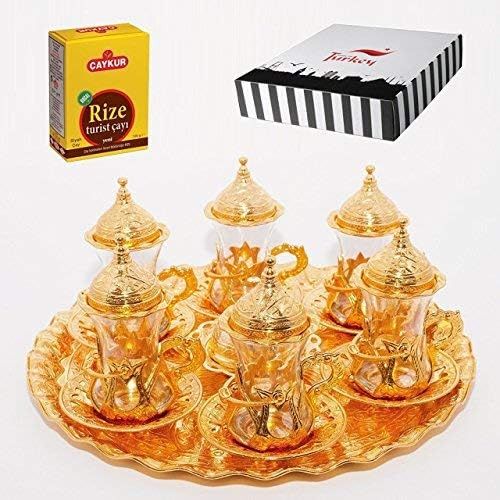  Sohoconcept (SET of 6) Turkish Traditional Tea Glasses Set Saucers Holders Set (copper)