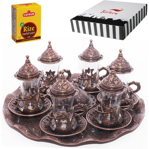  Sohoconcept (SET of 6) Turkish Traditional Tea Glasses Set Saucers Holders Set (copper)