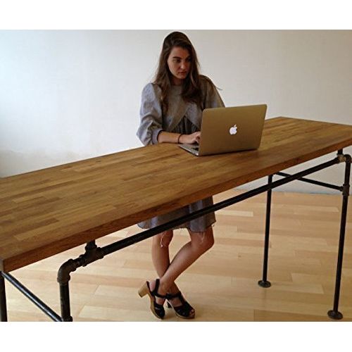  Soil and Oak Standing Desk - Black Steel Pipe and Wooden Butcher Block