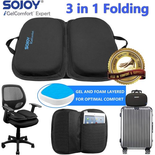  [아마존 핫딜]  [아마존핫딜]Sojoy iGelComfort 3 in 1 Foldable Gel Seat Cushion Featured with Memory Foam (A Must-Have Travel Cushion! Smart, Easy Travel Cushion) (Size: 18.5“ x 15 x 2)