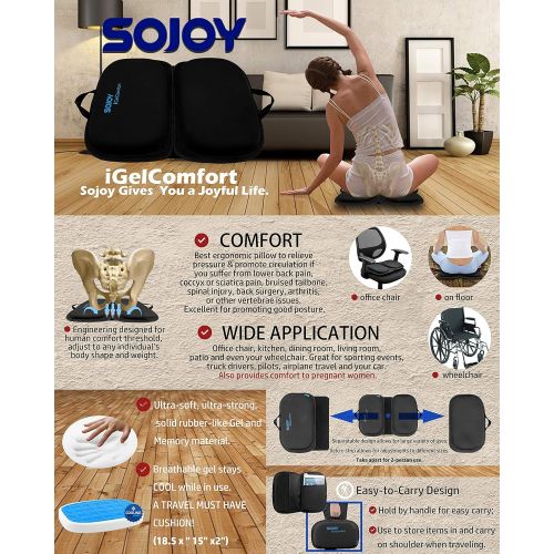  [아마존 핫딜]  [아마존핫딜]Sojoy iGelComfort 3 in 1 Foldable Gel Seat Cushion Featured with Memory Foam (A Must-Have Travel Cushion! Smart, Easy Travel Cushion) (Size: 18.5“ x 15 x 2)