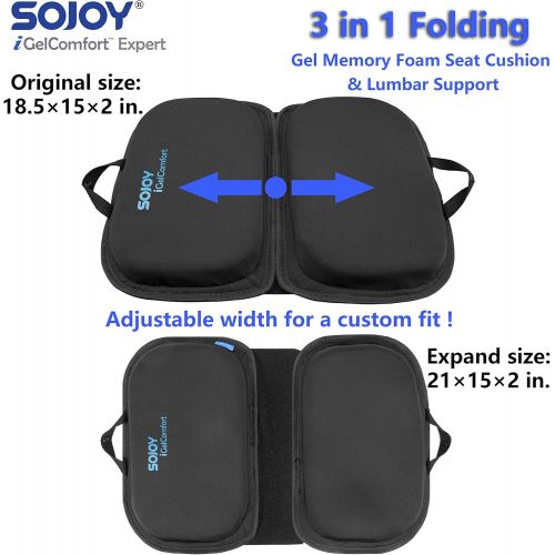  [아마존 핫딜]  [아마존핫딜]Sojoy iGelComfort 3 in 1 Foldable Gel Seat Cushion Featured with Memory Foam (A Must-Have Travel Cushion! Smart, Easy Travel Cushion) (Size: 18.5“ x 15 x 2)