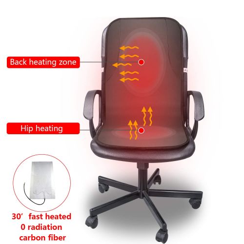  Sojoy KUPX 24V UL DC Power Safe and Healthy Infrared Zero Radiation Multifunctional Carbon Fibre 30 Seconds Fast Heated Warm Office Chair Mat Back and Seat Cushion Pad Temperature Adjust