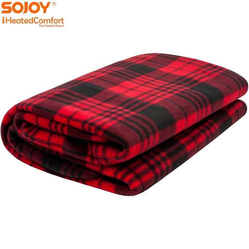  Sojoy 12V Heated Smart Multifunctional Travel Electric Blanket for Car, Truck, Boats or RV with High/Low Temp Control (60x 40) (Checkered Black & White)