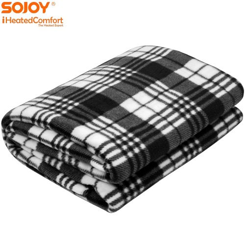  Sojoy 12V Heated Smart Multifunctional Travel Electric Blanket for Car, Truck, Boats or RV with High/Low Temp Control (60x 40) (Checkered Black & White)