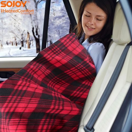  Sojoy 12V Heated Smart Multifunctional Travel Electric Blanket for Car, Truck, Boats or RV with High/Low Temp Control (60x 40) (Checkered Black & White)