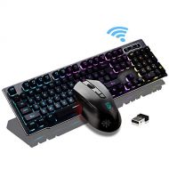 Soke-Six Rechargeable Keyboard and Mouse Wireless Combo,USB Fast-Charging 104 Keys Full-Size PC Laptop Mechanical Feel Backlit Gaming Keyboard Support Adjustable Breathing Lamp &Glowing Mou
