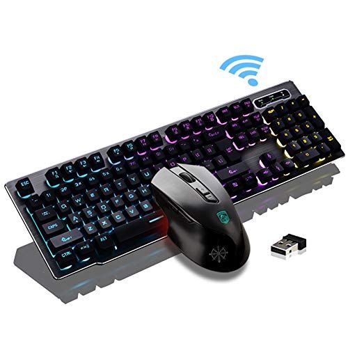  Soke-Six Rechargeable Keyboard and Mouse Wireless Combo,USB Fast-Charging 104 Keys Full-Size PC Laptop Mechanical Feel Backlit Gaming Keyboard Support Adjustable Breathing Lamp &Glowing Mou