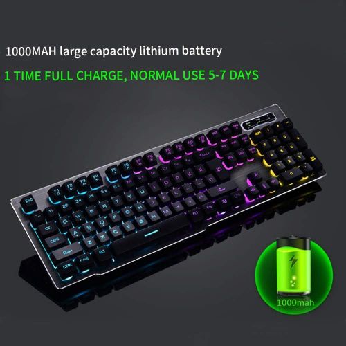  Soke-Six Rechargeable Keyboard and Mouse Wireless Combo,USB Fast-Charging 104 Keys Full-Size PC Laptop Mechanical Feel Backlit Gaming Keyboard Support Adjustable Breathing Lamp &Glowing Mou