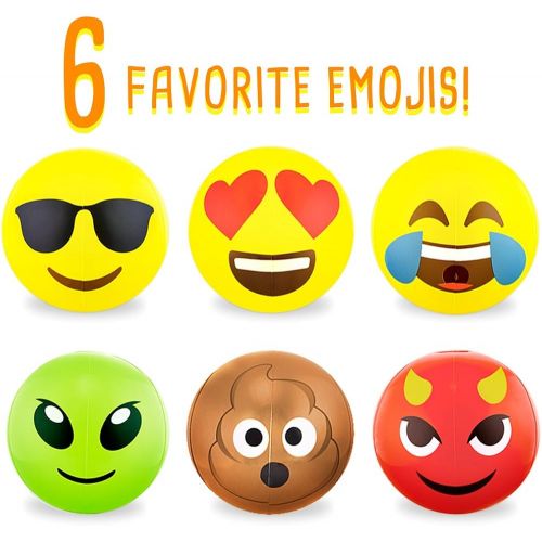  Sol Coastal Beach Ball Set with Emoji Faces: Unique Pool & Birthday Party Gifts or Favors for Kids & Teens: 6 Funny Emojies - Choose Your Size!