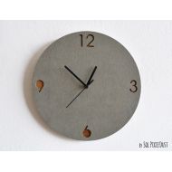 SolPixieDust Concrete and Wood Circle Wall Clock - Modern Wall Clock