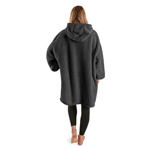  [아마존베스트]Solaris Blanket Sweatshirt with Quarter Zip, Warm Cozy Wearable Faux Shearling Pullover Hoodie Fluffy Coat for Adults Women Men Youth, Lightweight, Hood & Large Pocket, Zipper, One Size Fi