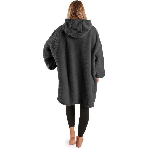  [아마존베스트]Solaris Blanket Sweatshirt with Quarter Zip, Warm Cozy Wearable Faux Shearling Pullover Hoodie Fluffy Coat for Adults Women Men Youth, Lightweight, Hood & Large Pocket, Zipper, One Size Fi