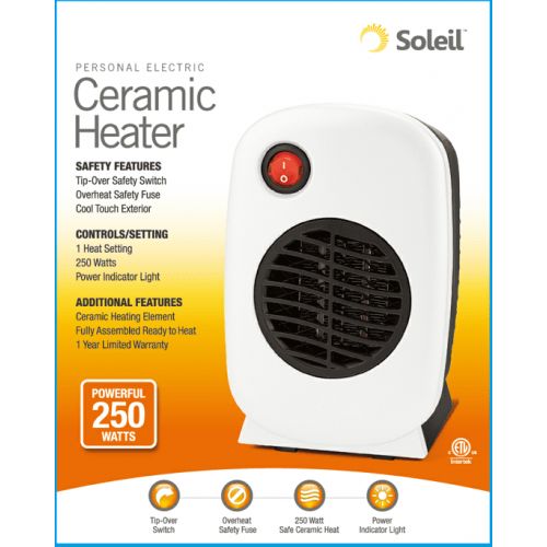  Soleil Personal Electric Ceramic Heater, 250 Watt MH-01, Black