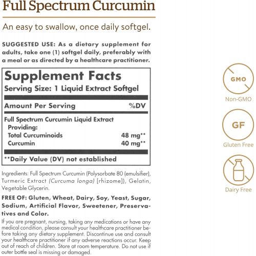  Solgar - 2 PACK - Full Spectrum Curcumin 185x Better Bio-Availability Turmeric Liquid Extract Softgels 60 Count