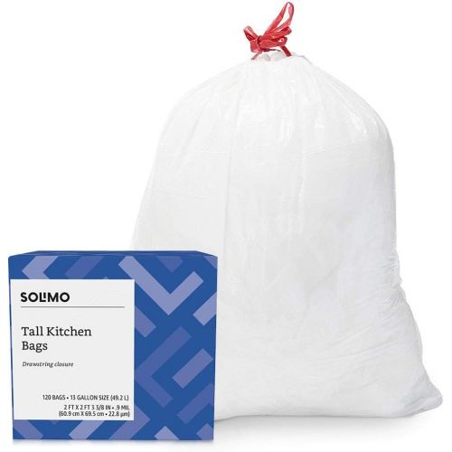  [아마존베스트]Amazon Brand - Solimo Tall Kitchen Drawstring Trash Bags, 13 Gallon, 120 Count