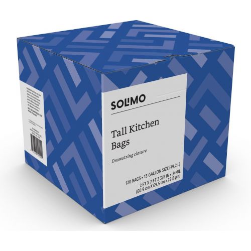  [아마존베스트]Amazon Brand - Solimo Tall Kitchen Drawstring Trash Bags, 13 Gallon, 120 Count