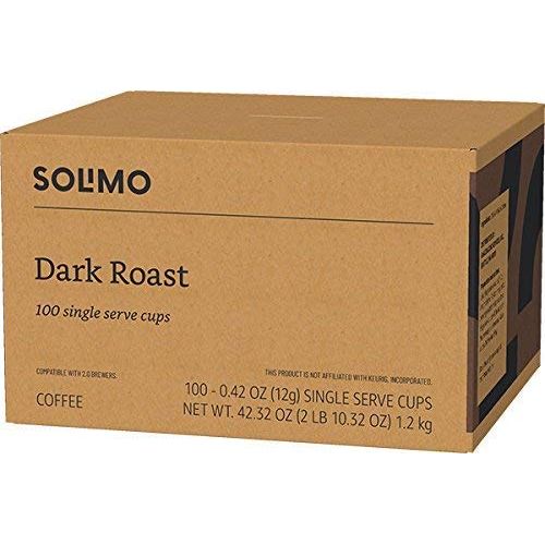  Amazon Brand - 100 Ct. Solimo Dark Roast Coffee Pods, Compatible with Keurig 2.0 K-Cup Brewers