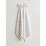 Solino Home Linen Kitchen Towels Set of 2 - Natural and White 17 x 26 Inch - 100% Pure Linen Capri Ticking Stripe Kitchen/Tea Towels - Machine Washable and Handcrafted from European Flax