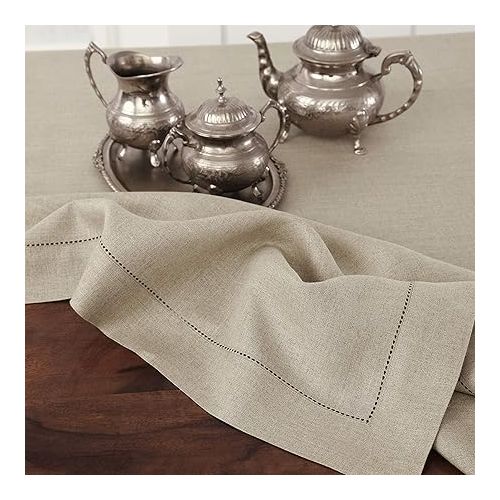  Solino Home Natural Linen Tablecloth 60 x 108 Inch - 100% Pure Linen Classic Hemstitch Tablecloth - Machine Washable Dining Tablecloth for Summer