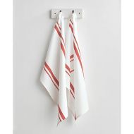 Solino Home Linen Kitchen Towels Set of 2 - Red and White 17 x 26 Inch - 100% Pure Linen French Stripe Kitchen/Tea Towels - Machine Washable and Handcrafted from European Flax