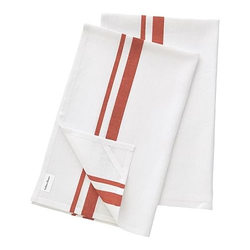  Solino Home Linen Kitchen Towels Set of 2 - Red and White 17 x 26 Inch - 100% Pure Linen French Stripe Kitchen/Tea Towels - Machine Washable and Handcrafted from European Flax
