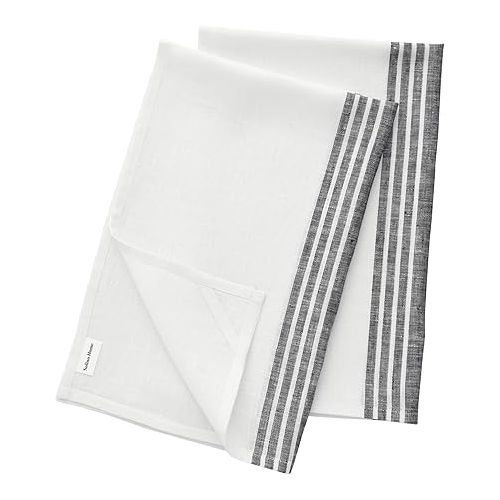  Solino Home Linen Kitchen Towels Set of 2 - Black and White 17 x 26 Inch - 100% Pure Linen Farmhouse Kitchen/Tea Towels - Machine Washable and Handcrafted from European Flax