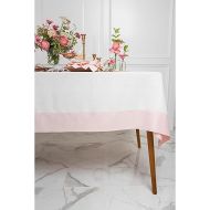 Solino Home Linen Tablecloth 60 x 108 Inch - 100% Pure Linen Blush Pink and White Tablecloth - Farmhouse Dining Rectangle Tablecloth for Summer - Contempo