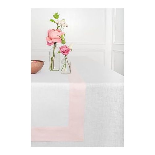  Solino Home Linen Tablecloth 60 x 108 Inch - 100% Pure Linen Blush Pink and White Tablecloth - Farmhouse Dining Rectangle Tablecloth for Summer - Contempo