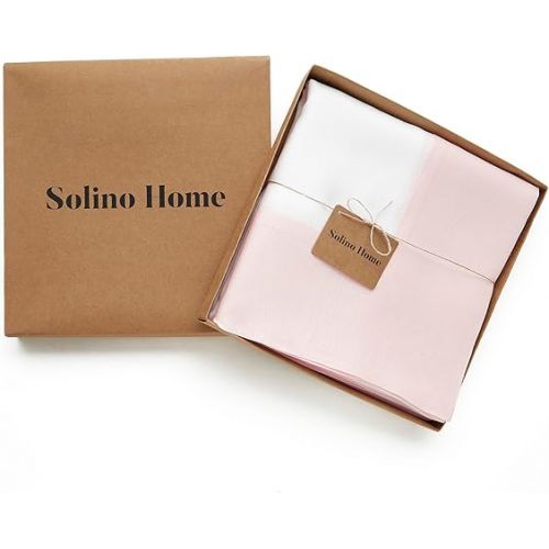  Solino Home Linen Tablecloth 60 x 108 Inch - 100% Pure Linen Blush Pink and White Tablecloth - Farmhouse Dining Rectangle Tablecloth for Summer - Contempo