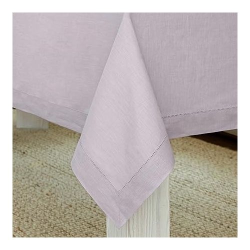  Solino Home Lilac Linen Tablecloth 60 x 108 Inch - 100% Pure Linen Classic Hemstitch Tablecloth - Machine Washable Dining Tablecloth for Summer