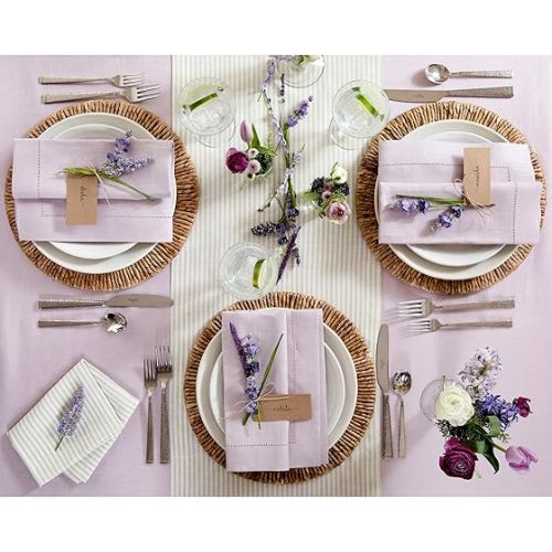  Solino Home Lilac Linen Tablecloth 60 x 108 Inch - 100% Pure Linen Classic Hemstitch Tablecloth - Machine Washable Dining Tablecloth for Summer