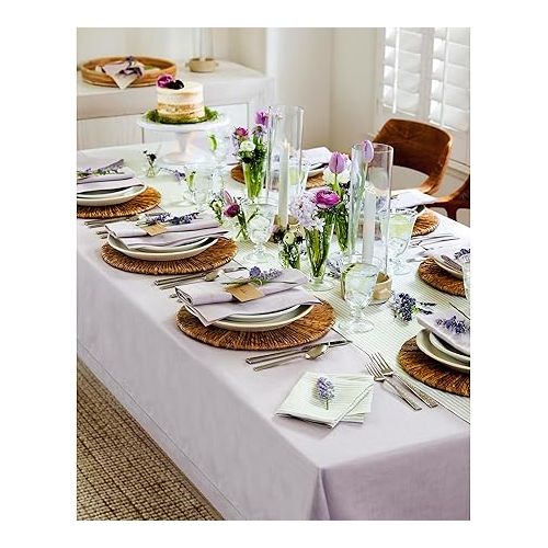  Solino Home Lilac Linen Tablecloth 60 x 108 Inch - 100% Pure Linen Classic Hemstitch Tablecloth - Machine Washable Dining Tablecloth for Summer