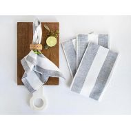 Solino Home Linen Napkins Set of 4 - 100% Pure Linen Summer Grey and White Cloth Napkins 20 x 20 Inch - Cabana Stripe Washable Dinner Napkins