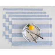 Solino Home Cabana Stripe Linen Placemats Set of 4 - 100% Pure Linen Summer Sky Blue and White Placemats 14 x 19 Inch - Machine Washable Cloth Placemats