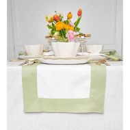 Solino Home Linen Table Runner 36 inch - 100% Pure Linen Summer Sage Green and White Table Runner 14 x 36 Inch - Farmhouse Table Runner - Contempo