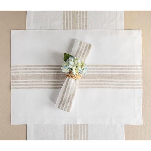  Solino Home Stripe Linen Table Runner 72 inches Long - 100% Pure Linen Natural and White Table Runner 14 x 72 Inch - Machine Washable Farmhouse Table Runner for Summer