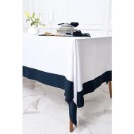 Solino Home Linen Tablecloth 60 x 120 Inch - 100% Pure Linen Navy and White Tablecloth - Farmhouse Dining Rectangle Tablecloth for Summer - Contempo