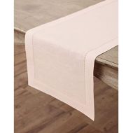 Solino Home 100% Pure Linen Hemstitch Table Runner - 14 x 48 Inch, Handcrafted from European Flax, Machine Washable Classic Hemstitch - Pink